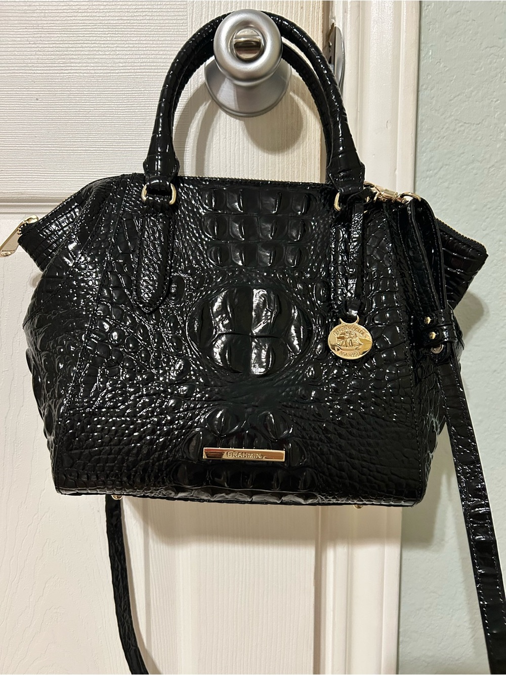 Brahmin Black Croc-Embossed Satchel Handbag - Women Bags
